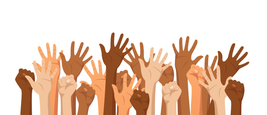 Multi-racial hands volunteering
